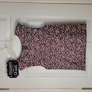 George Sleeveless Blouse Medium Red Black White Gathered Squares